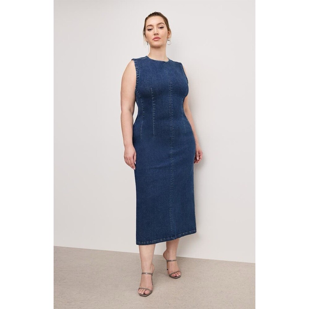 Good American Denim Column Midi Dress Womens Size L Bodycon Sheath